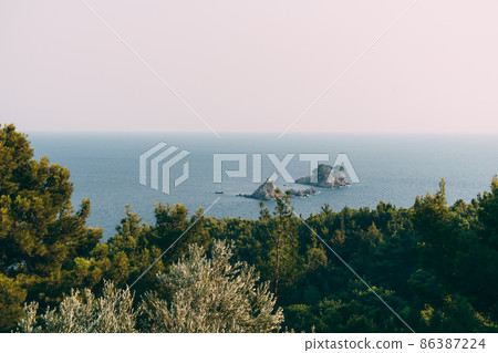 Church of Holy Sunday on an island in the sea. Montenegro 86387224