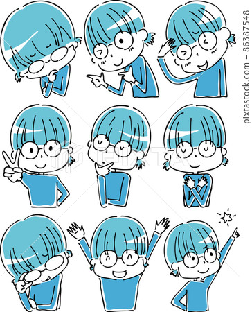 Meganekko with various facial expressions and gestures Meganekko with various facial expressions and gestures 86387548