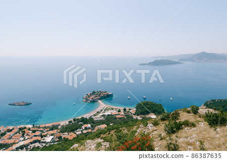 Panoramic view to the island of Sveti Stefan in the Kotor Bay Panoramic view to the island of Sveti Stefan in the Kotor Bay 86387635