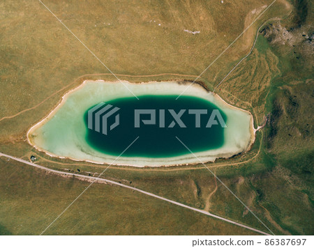 Turquoise Lake Vrazje in the valley. Montenegro. Aerial view 86387697