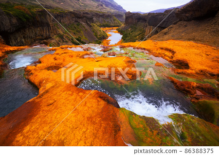 View of Agrio river near Salto del Agrio waterfall View of Agrio river near Salto del Agrio waterfall 86388375