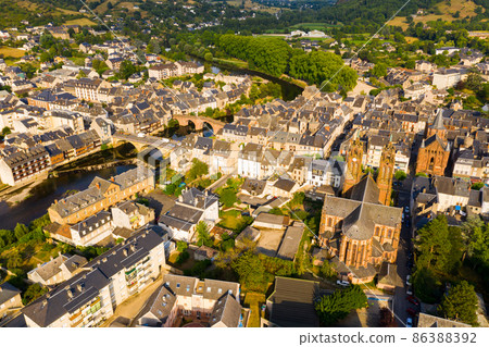 Panoramic view from above on the city Espalion and river Lot 86388392