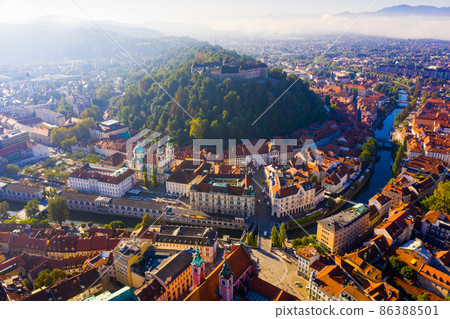 Aerial view of Ljubljana with castle, Slovenia Aerial view of Ljubljana with castle, Slovenia 86388501