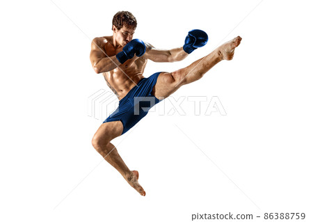 Full size of athlete boxer who perform muay thai martial arts on white background. Sport concept 86388759