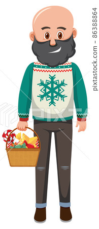 A bald man wearing Christmas outfits on white background A bald man wearing Christmas outfits on white background 86388864