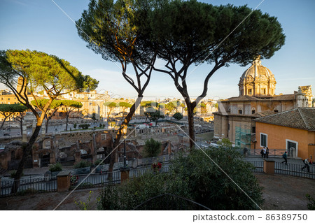 Ruins at Roman Forum in Rome on sunset Ruins at Roman Forum in Rome on sunset 86389750