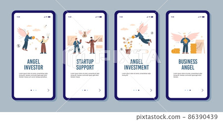 Business investor onboarding pages with businessman angel, vector illustration. 86390439