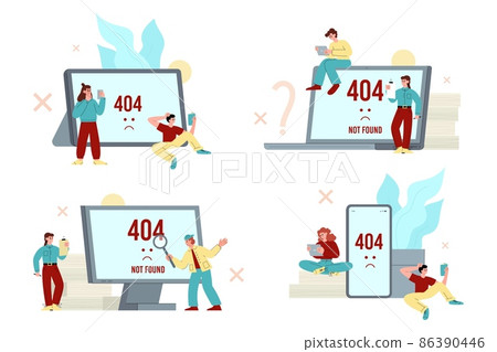 Set of warning banners of not found page or 404 error, flat vector isolated. Set of warning banners of not found page or 404 error, flat vector isolated. 86390446