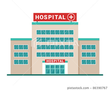 Icon of Medical hospital building outside. Isolated medical facility exterior view on white background. Flat vector illustration Icon of Medical hospital building outside. Isolated medical facility exterior view on white background. Flat vector illustration 86390767