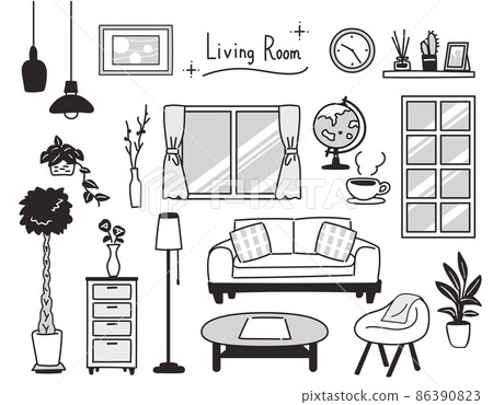 Simple living room icon set Simple living room icon set 86390823