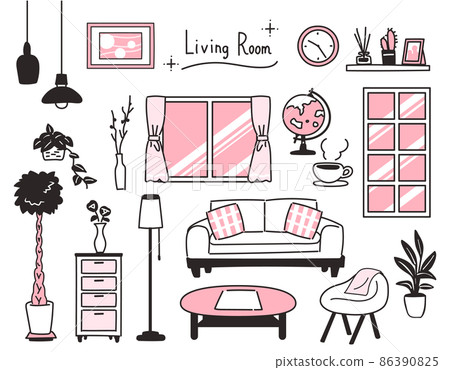 Simple living room icon set Simple living room icon set 86390825