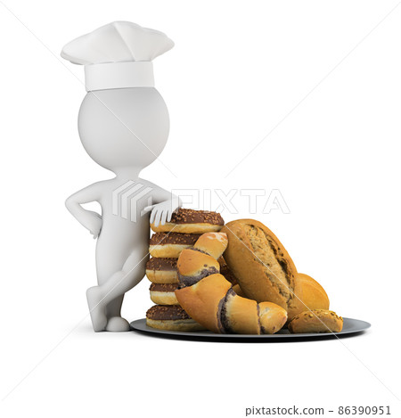 3d small people - next to bakery products 86390951