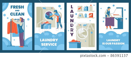 Banners or posters set of dry clean and laundry, flat vector illustration. Banners or posters set of dry clean and laundry, flat vector illustration. 86391137