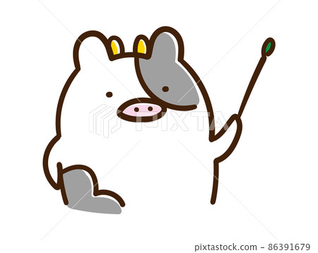 一個教書的可愛奶牛角色的手寫風格插圖 86391679