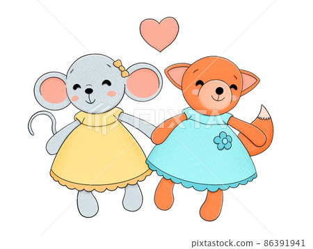 Two little cute friends - mouse and fox 86391941