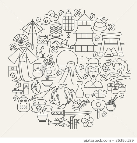 Japan Line Icons Circle 86393189