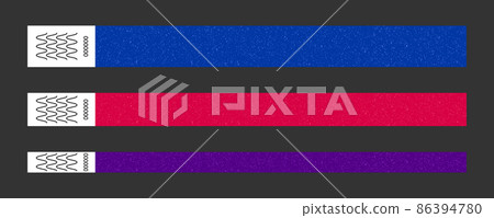 Red, blue, purple wide and narrow paper bracelet vector mockups for concert, vip zone or festival 86394780