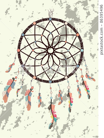 magic symbol Dreamcatcher with gemstones and feathers 86395496