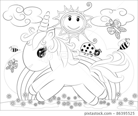 Coloring pages. Little cute pony and rainbow. 86395525