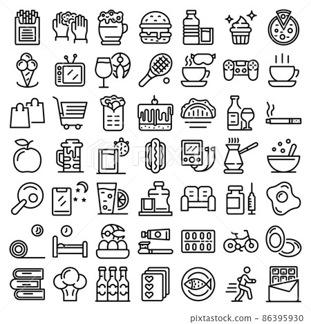 Habit icons set, outline style 86395930