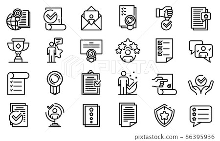 Attestation service icons set, outline style 86395936