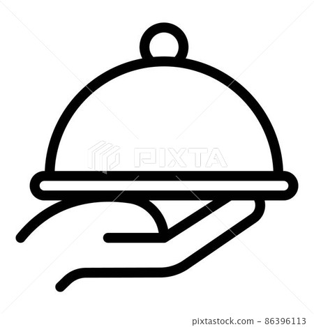 Hand and round tray with lid icon, outline style Hand and round tray with lid icon, outline style 86396113