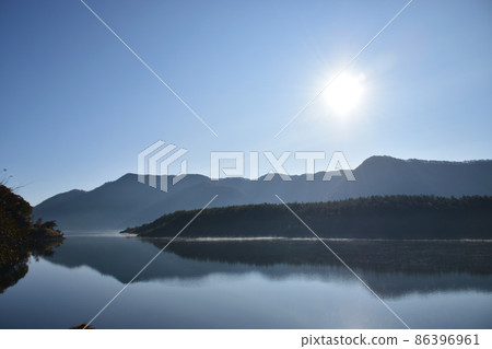 Quiet mirror-like lake surface Quiet mirror-like lake surface 86396961