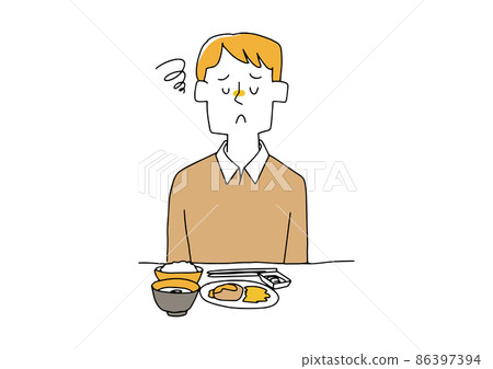 一個不吃飯的人,一個滑稽的手寫人物插圖,一個簡單的矢量線圖著色 一個不吃飯的人,一個滑稽的手寫人物插圖,一個簡單的矢量線圖著色 86397394