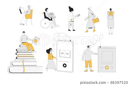 People with books set isolated. Literature fans. Books lovers. Vector illustration. People with books set isolated. Literature fans. Books lovers. Vector illustration. 86397520