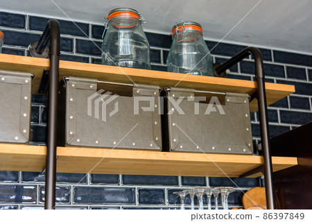 Fashionable kitchen storage shelves 86397849