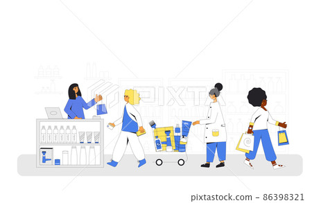 Hair care store. Cosmetic section with conditioners, shampoo and hair treatment. 86398321