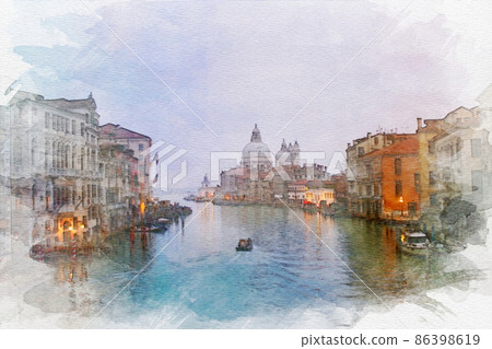 意大利威尼斯的黃昏水彩風格 86398619