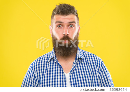 Burst of laughter. Hipster with beard and mustache Burst of laughter. Hipster with beard and mustache 86398654