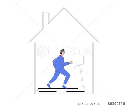Runner on treadmill at home. Jogger. Young man wearing in sports clothses doing cardio. Runner on treadmill at home. Jogger. Young man wearing in sports clothses doing cardio. 86399136