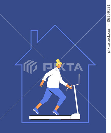 Runner on treadmill at home. Jogger. Young woman wearing in sports clothses doing cardio. 86399151