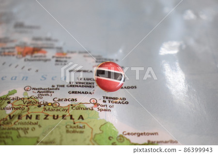 Trinidad and Tobago flag drawing pin on the map Trinidad and Tobago flag drawing pin on the map 86399943