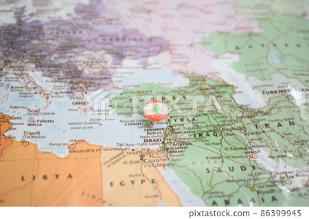 Lebanon flag drawing pin on the map Lebanon flag drawing pin on the map 86399945