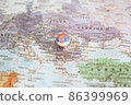 Serbia flag drawing pin on the map 86399969