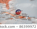 Haiti flag drawing pin on the map 86399972