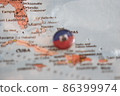 Haiti flag drawing pin on the map 86399974