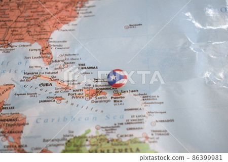 Puerto Rico flag drawing pin on the map 86399981