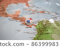 Panama flag drawing pin on the map 86399983