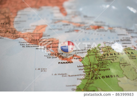 Panama flag drawing pin on the map Panama flag drawing pin on the map 86399983
