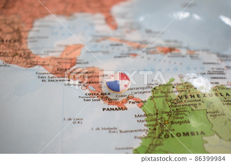 Panama flag drawing pin on the map Panama flag drawing pin on the map 86399984