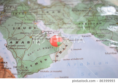 Oman flag drawing pin on the map Oman flag drawing pin on the map 86399993