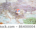 Serbia flag drawing pin on the map 86400004