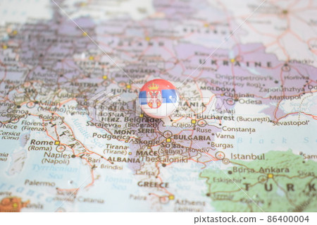 Serbia flag drawing pin on the map Serbia flag drawing pin on the map 86400004