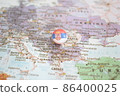 Serbia flag drawing pin on the map 86400025