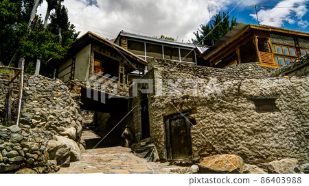Houses at the street of Karimabad at Hunza valley, Gilgit-Baltistan, Pakistan Houses at the street of Karimabad at Hunza valley, Gilgit-Baltistan, Pakistan 86403988