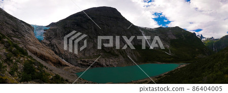 Panoramic view to Briksdal Glacier in Norway Panoramic view to Briksdal Glacier in Norway 86404005